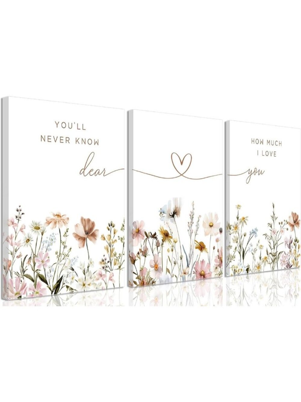 Set of 3 Wildflower Canvas Wall Art - Boho Floral Nursery Decor, 16x24in